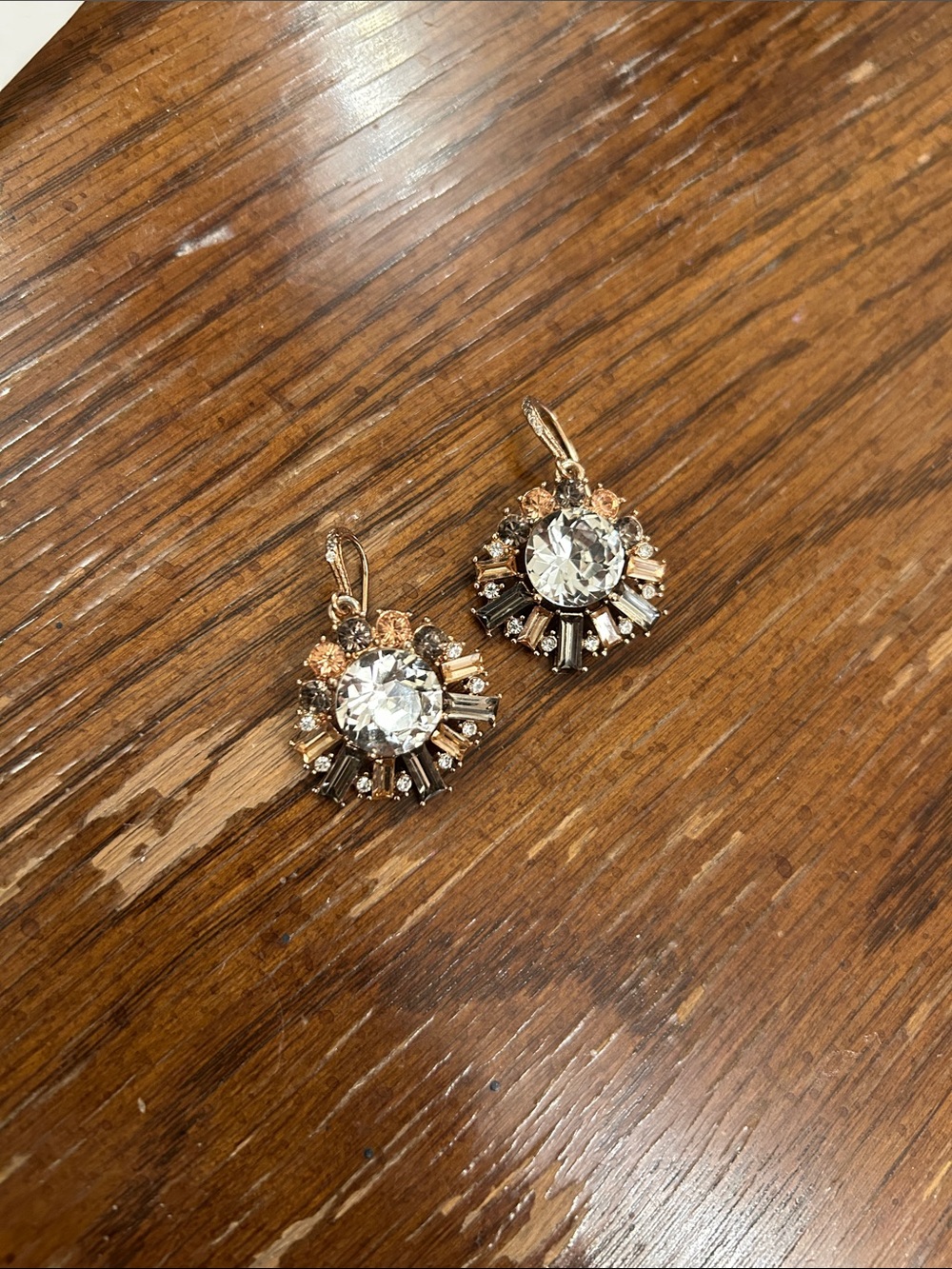 Gold-Tone Crystal Sunburst Drop Earrings - Grayish-Clear & Champagne